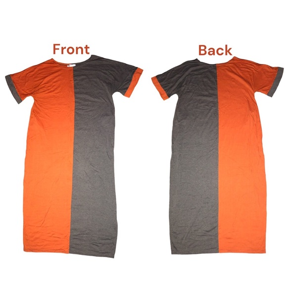 MokingTop Colorblock Dress Women Size L Gray Orange Short Sleeve GUC - Picture 1 of 3